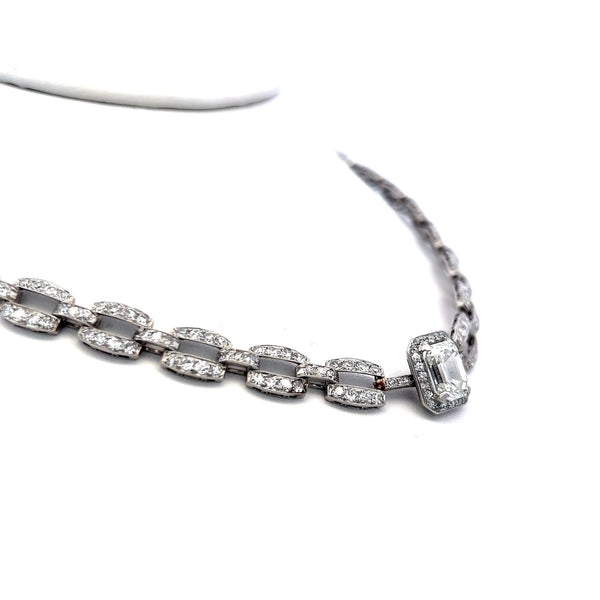 Platinum 8.26 Carat Diamond Link Necklace Bracelet with Emerald Cut Center