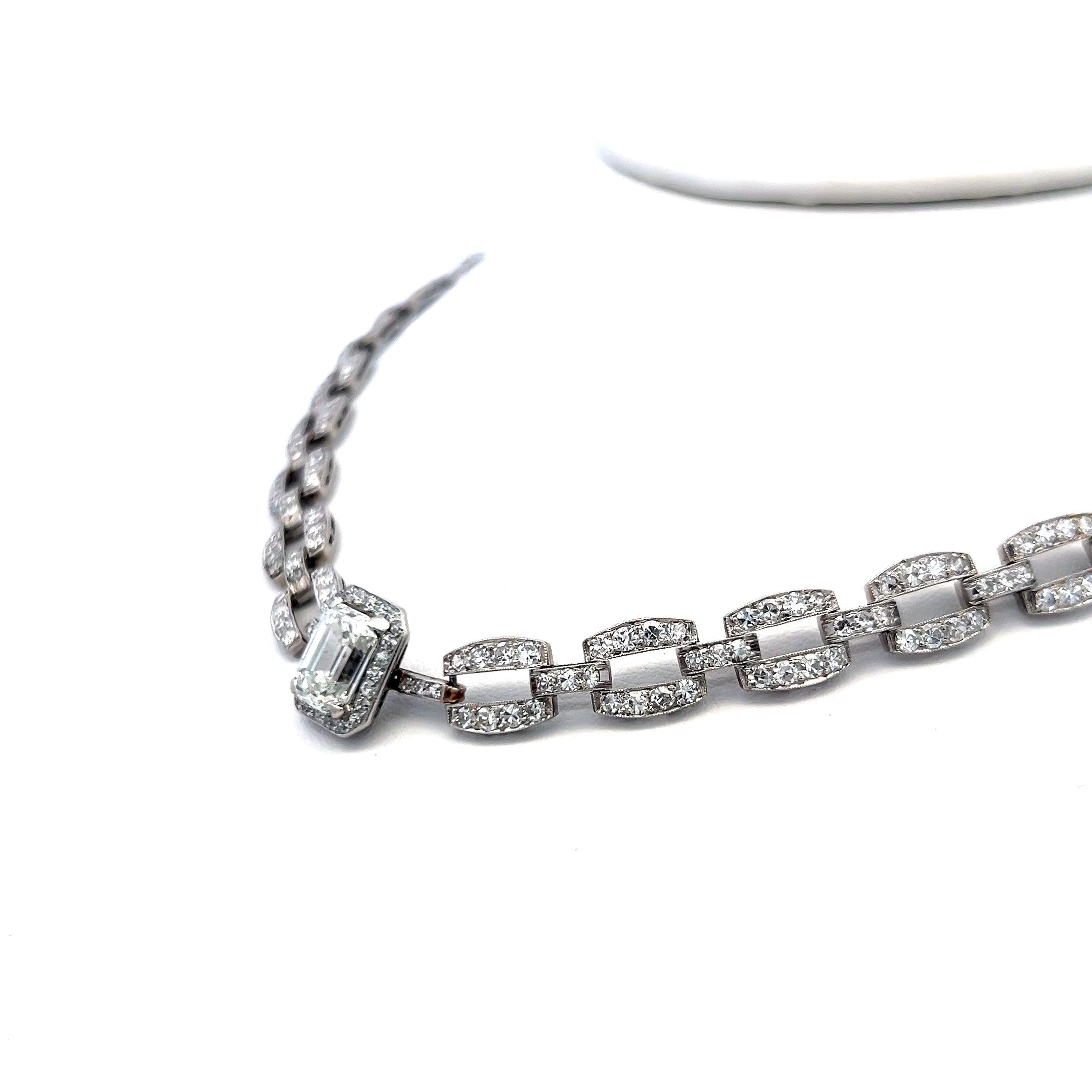 Platinum 8.26 Carat Diamond Link Necklace Bracelet with Emerald Cut Center