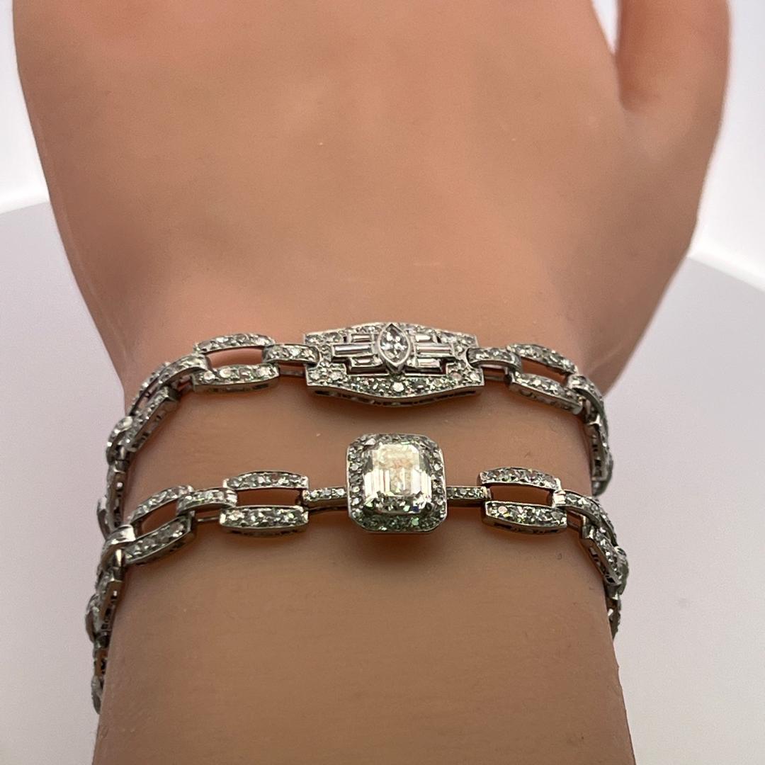Platinum 8.26 Carat Diamond Link Necklace Bracelet with Emerald Cut Center