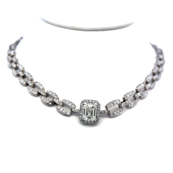 Platinum 8.26 Carat Diamond Link Necklace Bracelet with Emerald Cut Center