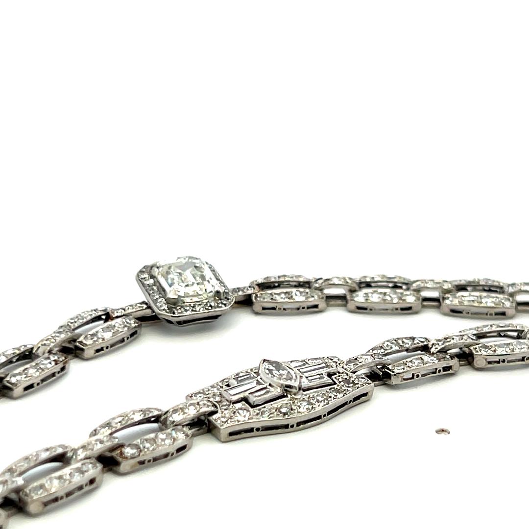 Platinum 8.26 Carat Diamond Link Necklace Bracelet with Emerald Cut Center