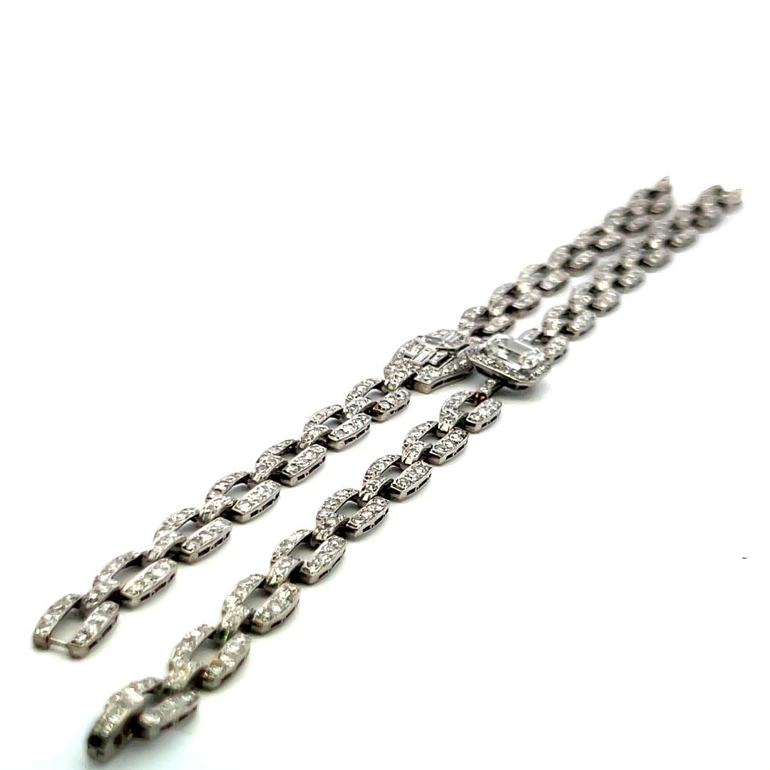 Platinum 8.26 Carat Diamond Link Necklace Bracelet with Emerald Cut Center