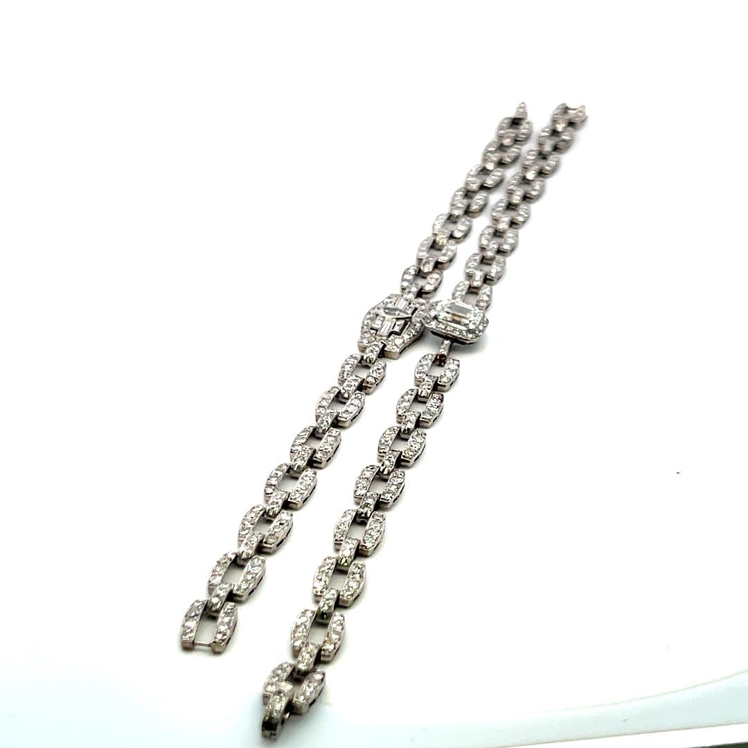 Platinum 8.26 Carat Diamond Link Necklace Bracelet with Emerald Cut Center