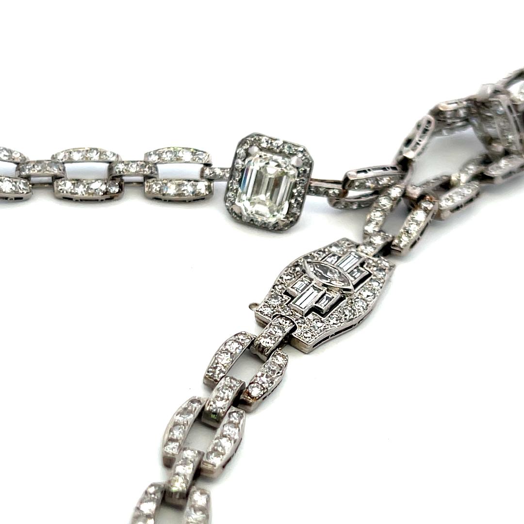 Platinum 8.26 Carat Diamond Link Necklace Bracelet with Emerald Cut Center