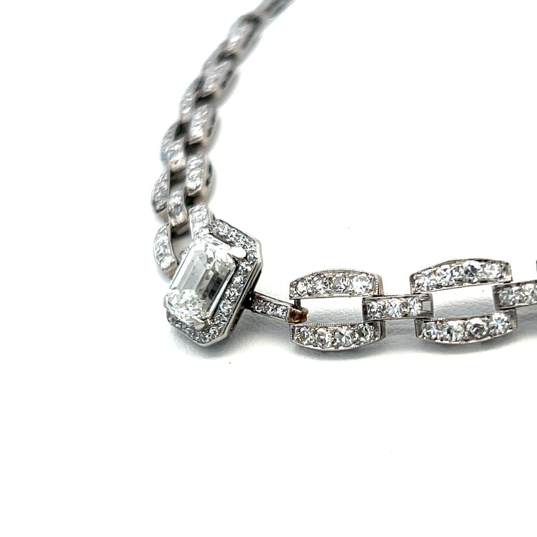 Platinum 8.26 Carat Diamond Link Necklace Bracelet with Emerald Cut Center
