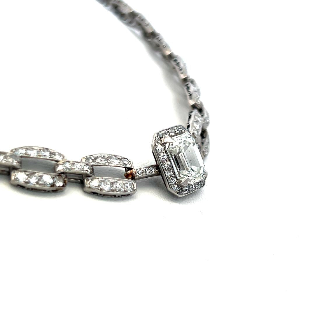 Platinum 8.26 Carat Diamond Link Necklace Bracelet with Emerald Cut Center