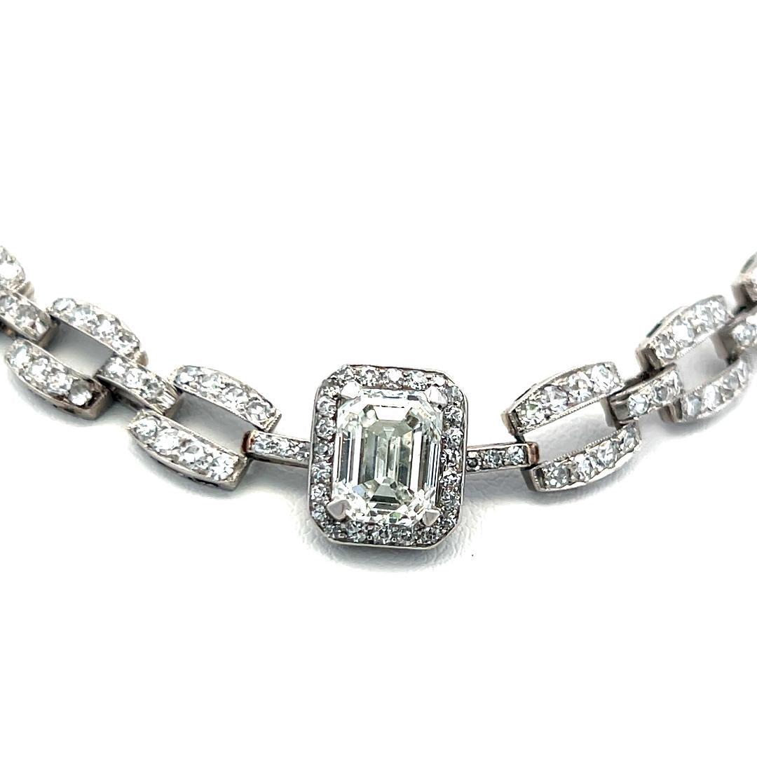 Platinum 8.26 Carat Diamond Link Necklace Bracelet with Emerald Cut Center