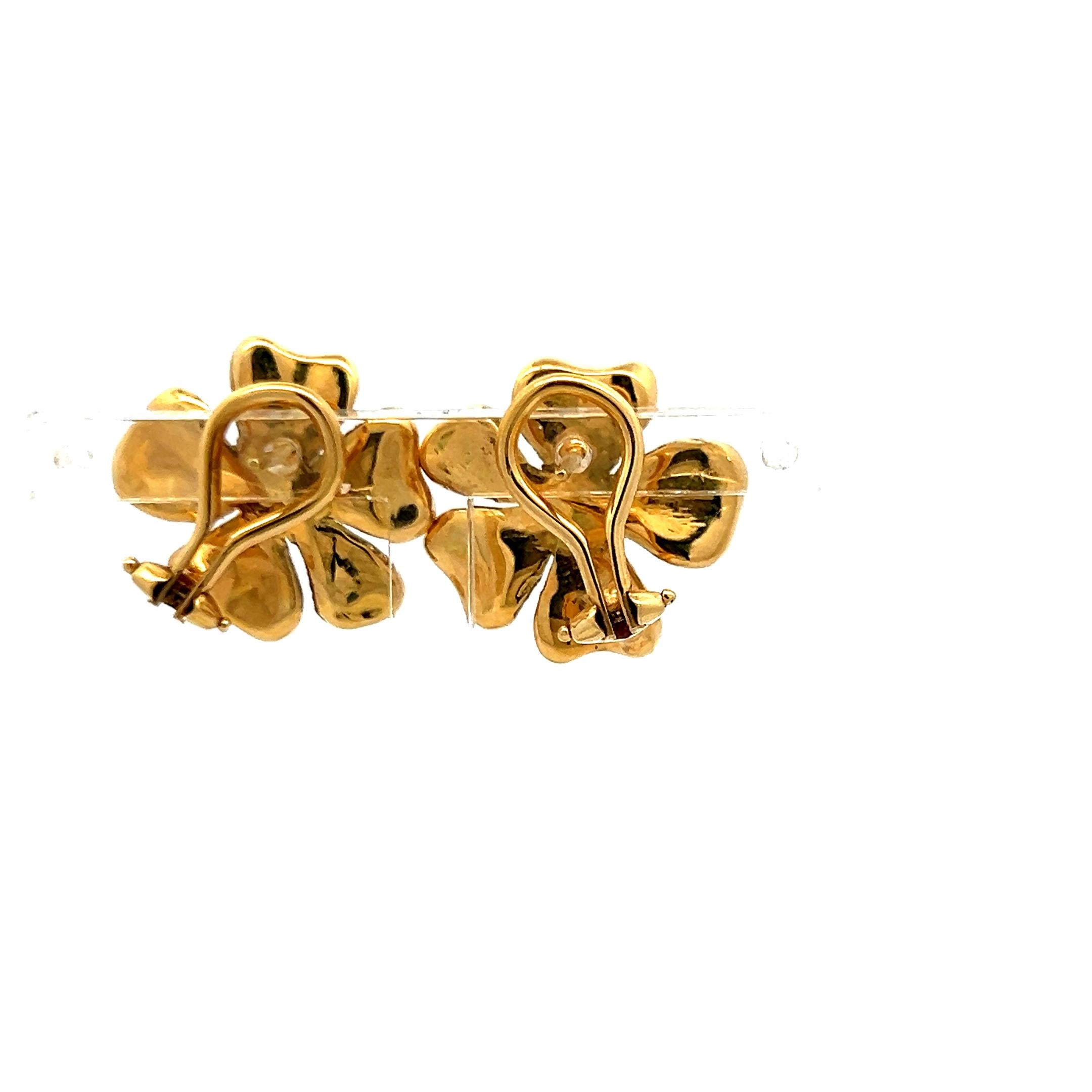 18K Yellow Gold Floral Stud Earrings with 0.42ct F VS Round Brilliant Diamonds
