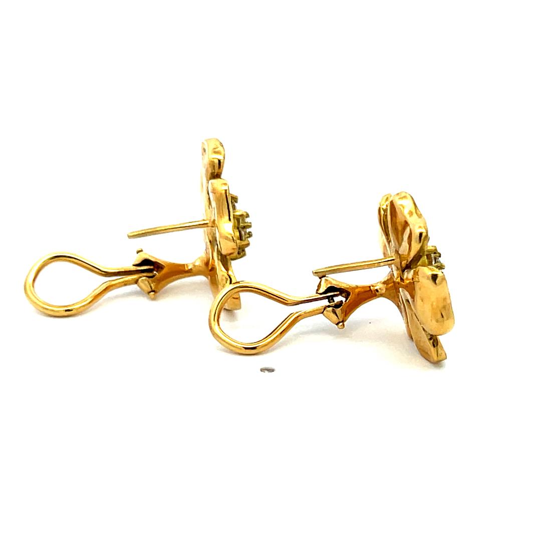 18K Yellow Gold Floral Stud Earrings with 0.42ct F VS Round Brilliant Diamonds