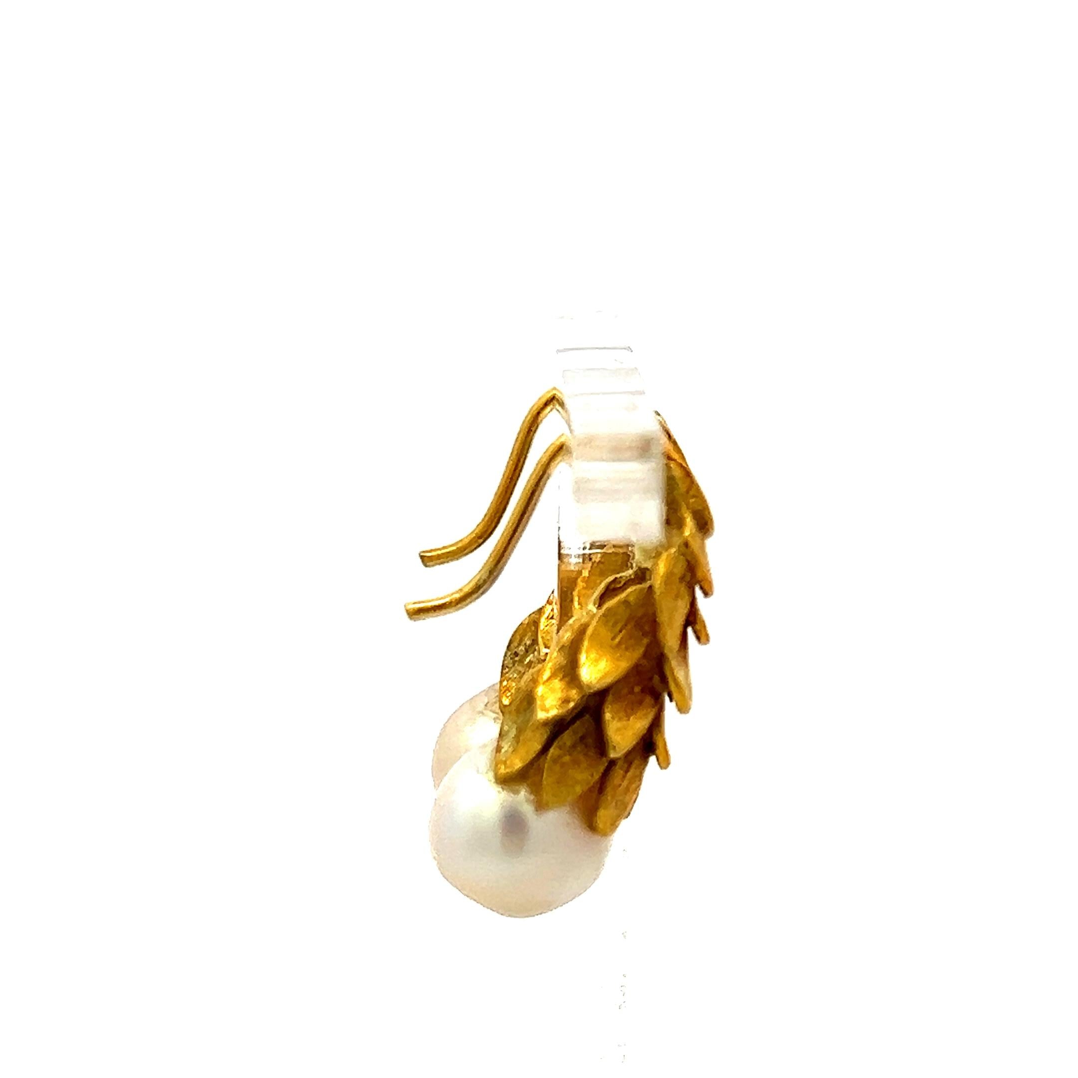 7.8–8.6mm Pearl Dangling Earrings in 14K Yellow Gold Vintage Design