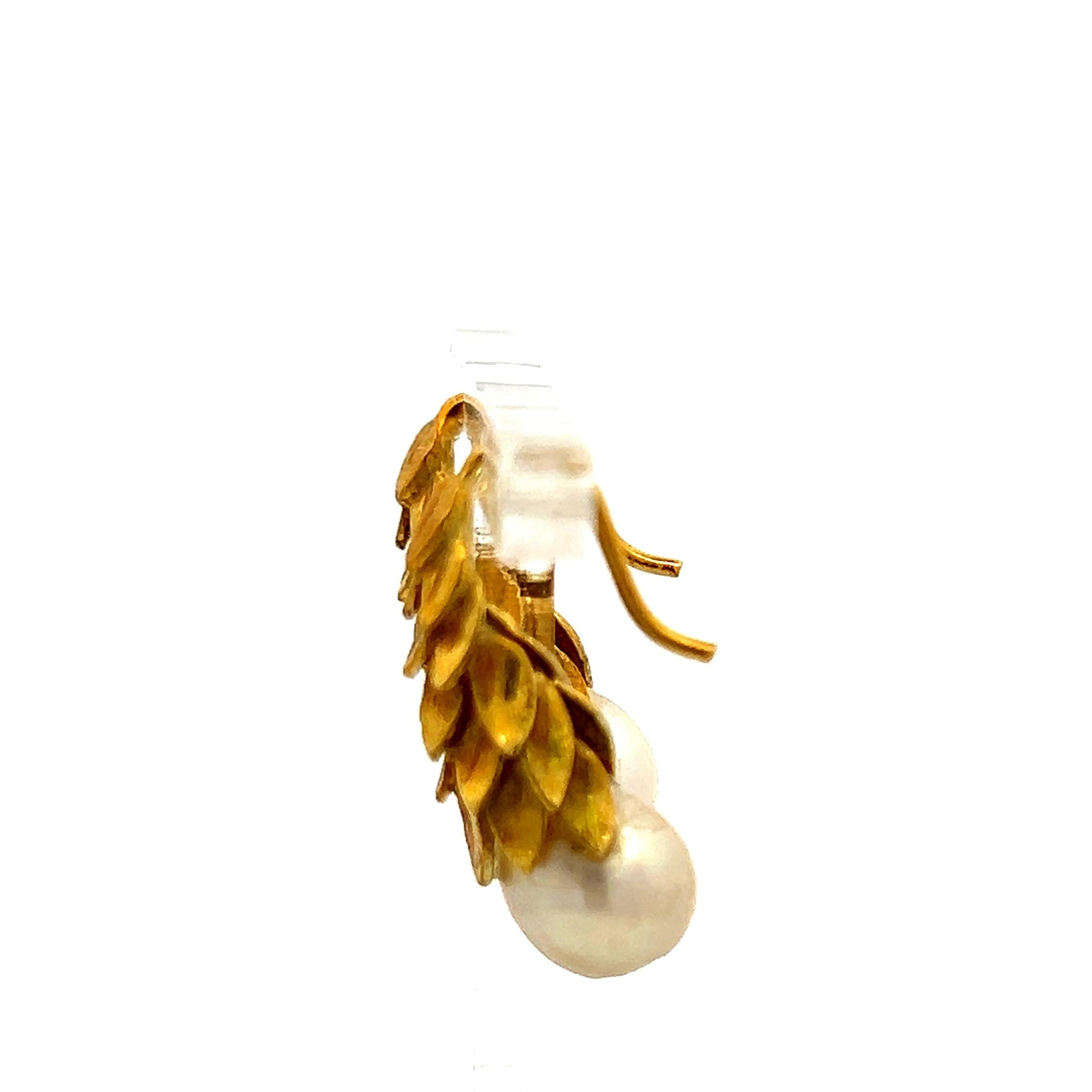 7.8–8.6mm Pearl Dangling Earrings in 14K Yellow Gold Vintage Design