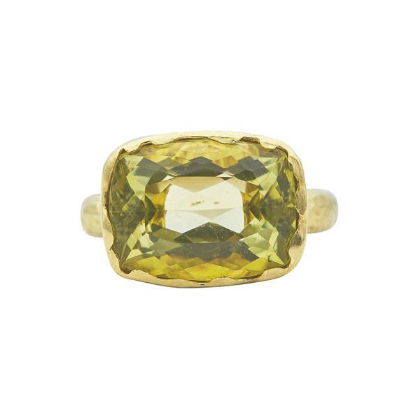 Vintage 18K YG Cocktail Ring with 16.5x12mm Lemon Quartz Cushion Modified Size 6
