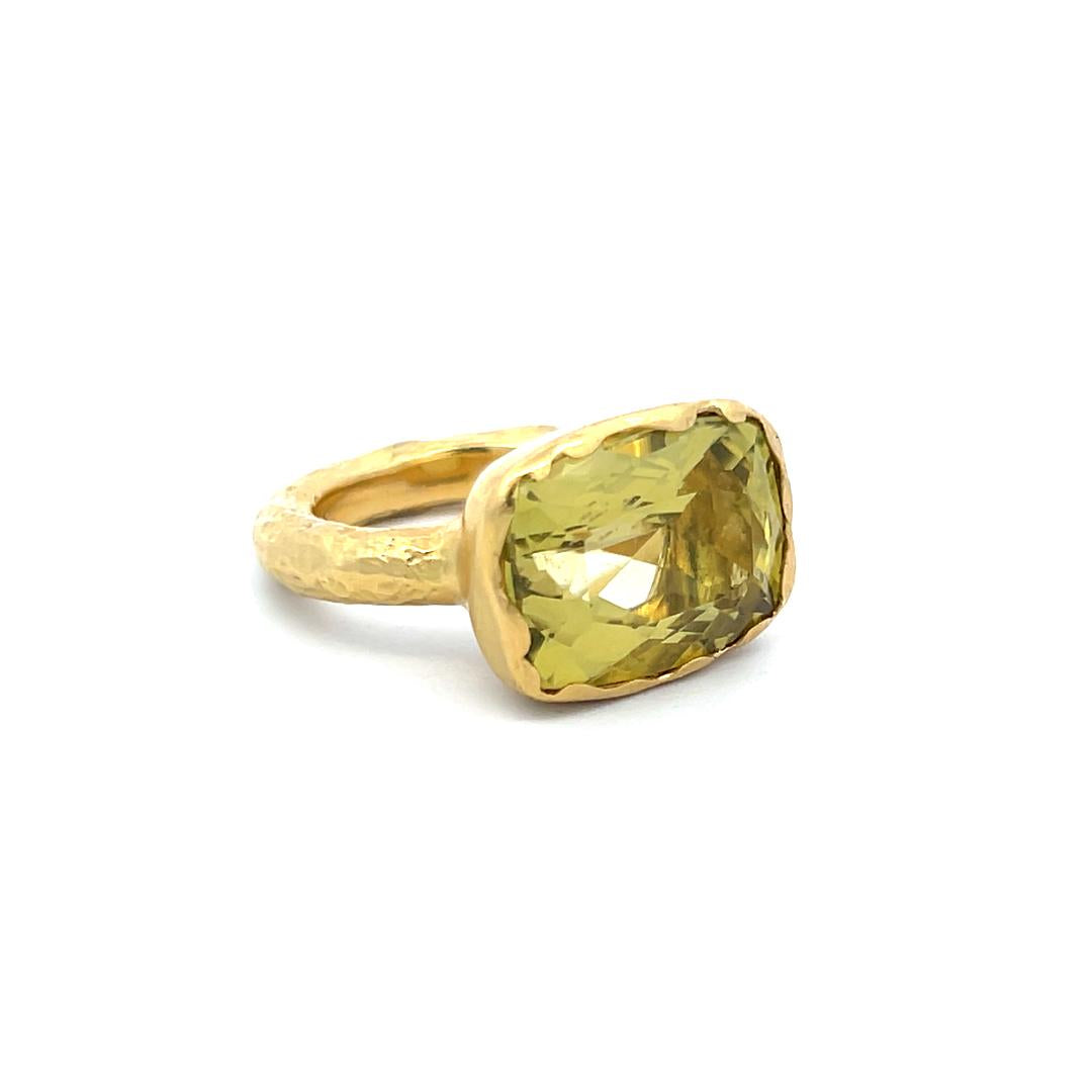 Vintage 18K YG Cocktail Ring with 16.5x12mm Lemon Quartz Cushion Modified Size 6