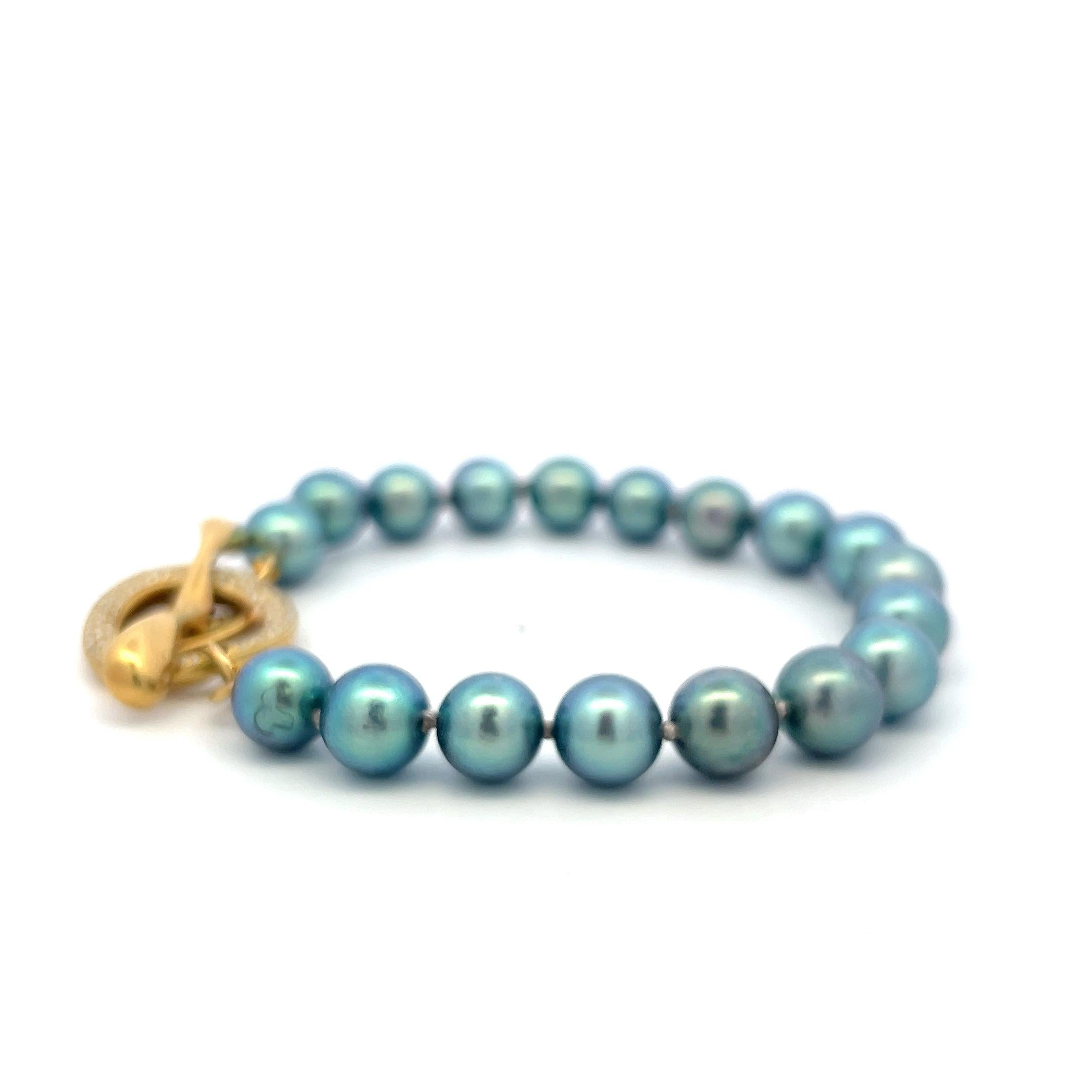 Robert Lee Morr 18K YG Beaded Bracelet 0.64ct Round Diamonds & 8.80x8.64mm Pearl