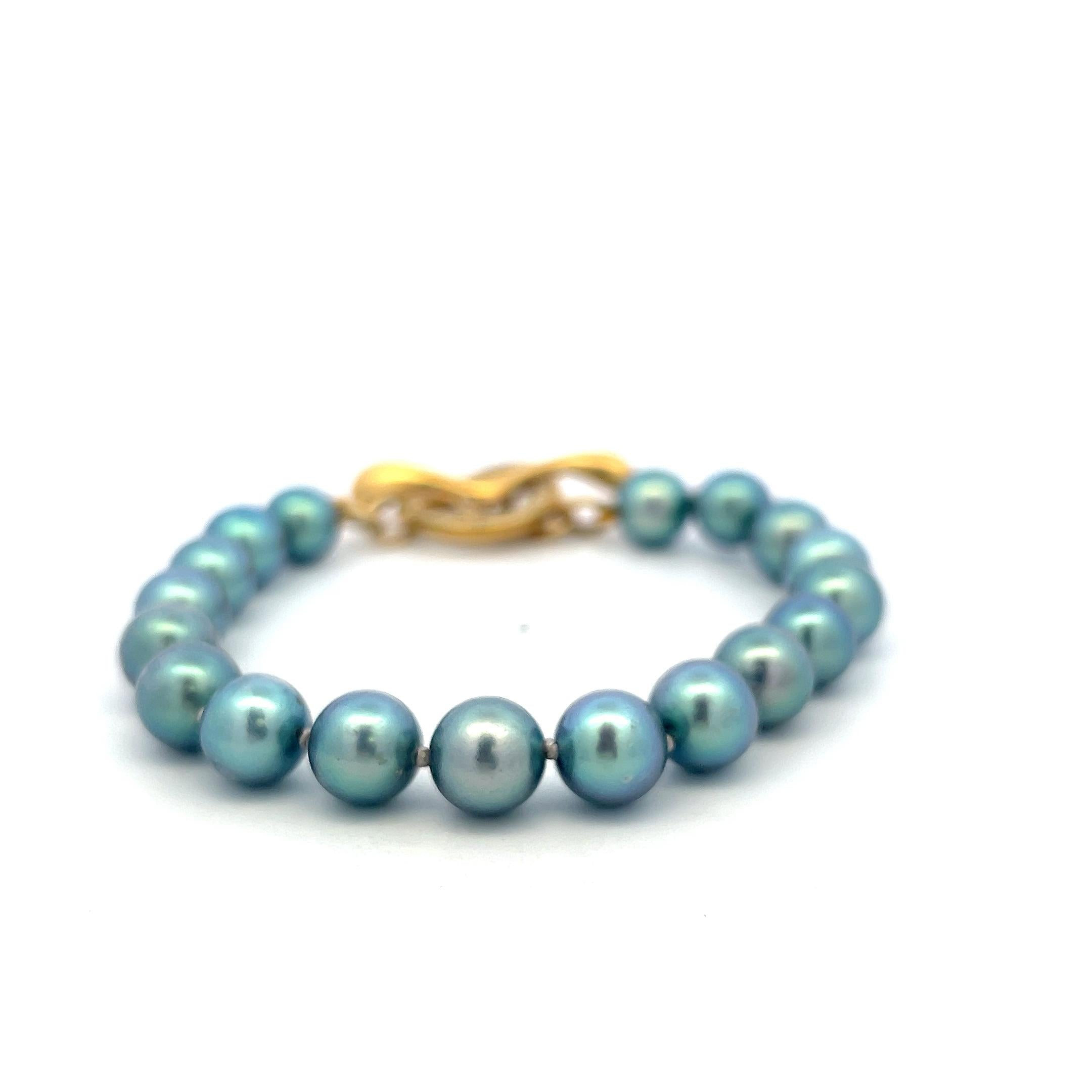 Robert Lee Morr 18K YG Beaded Bracelet 0.64ct Round Diamonds & 8.80x8.64mm Pearl