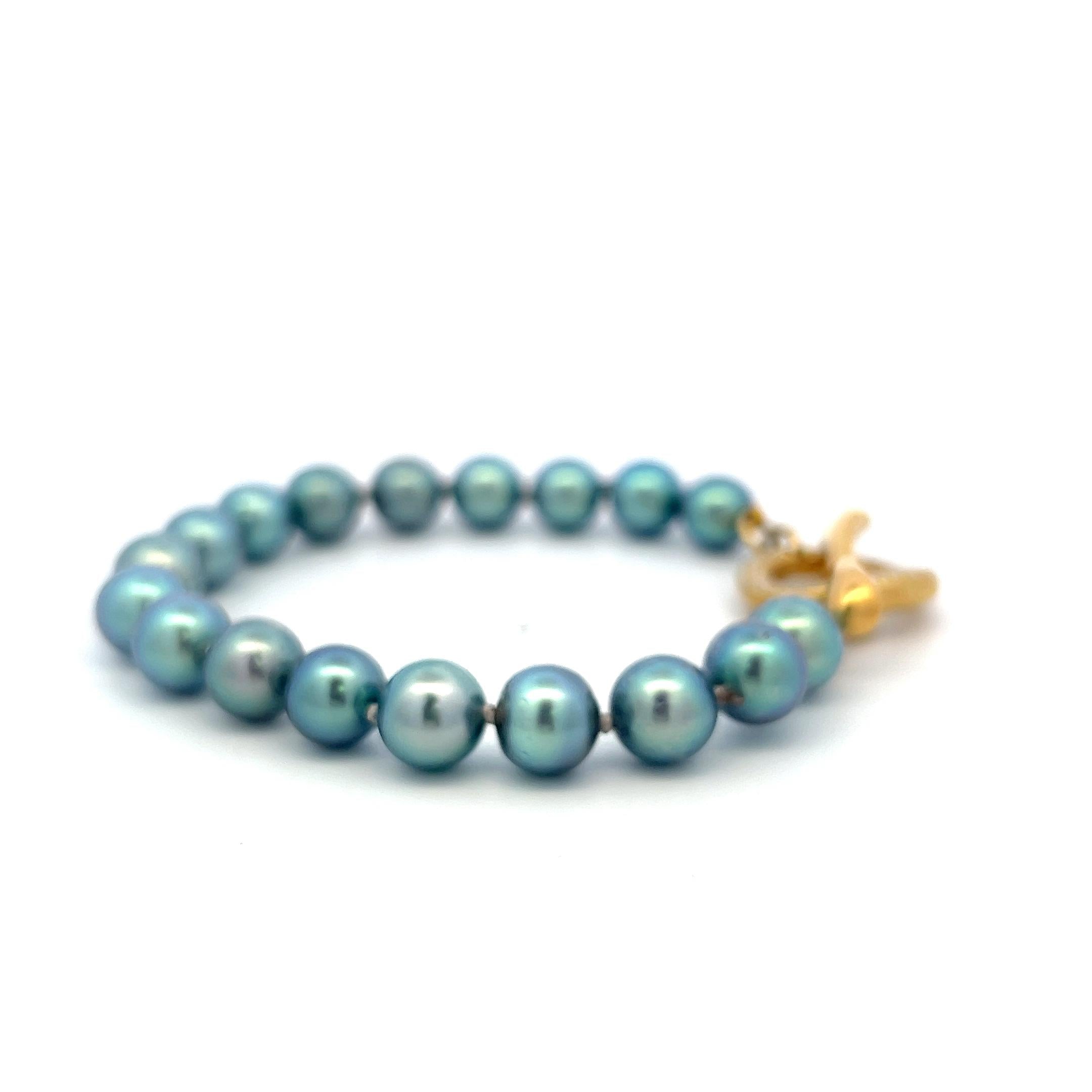 Robert Lee Morr 18K YG Beaded Bracelet 0.64ct Round Diamonds & 8.80x8.64mm Pearl