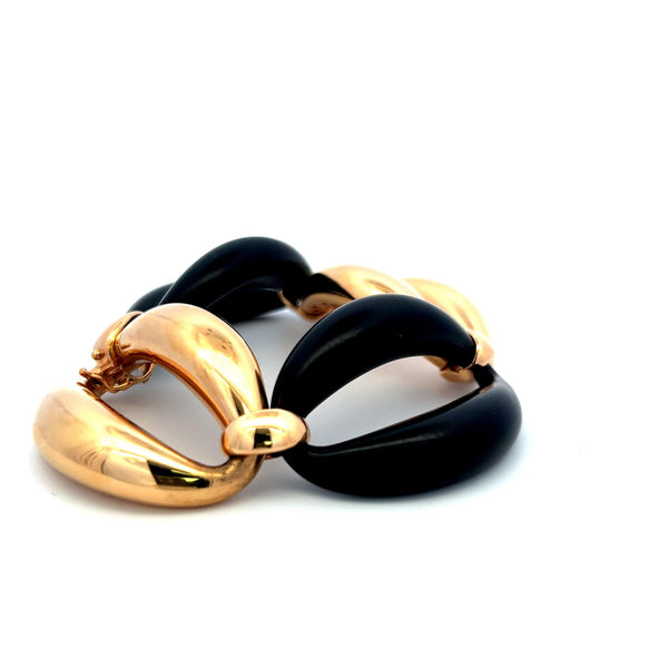 18K Yellow Gold and Black Onyx Vintage Link Bracelet – Bold Sculptural Design