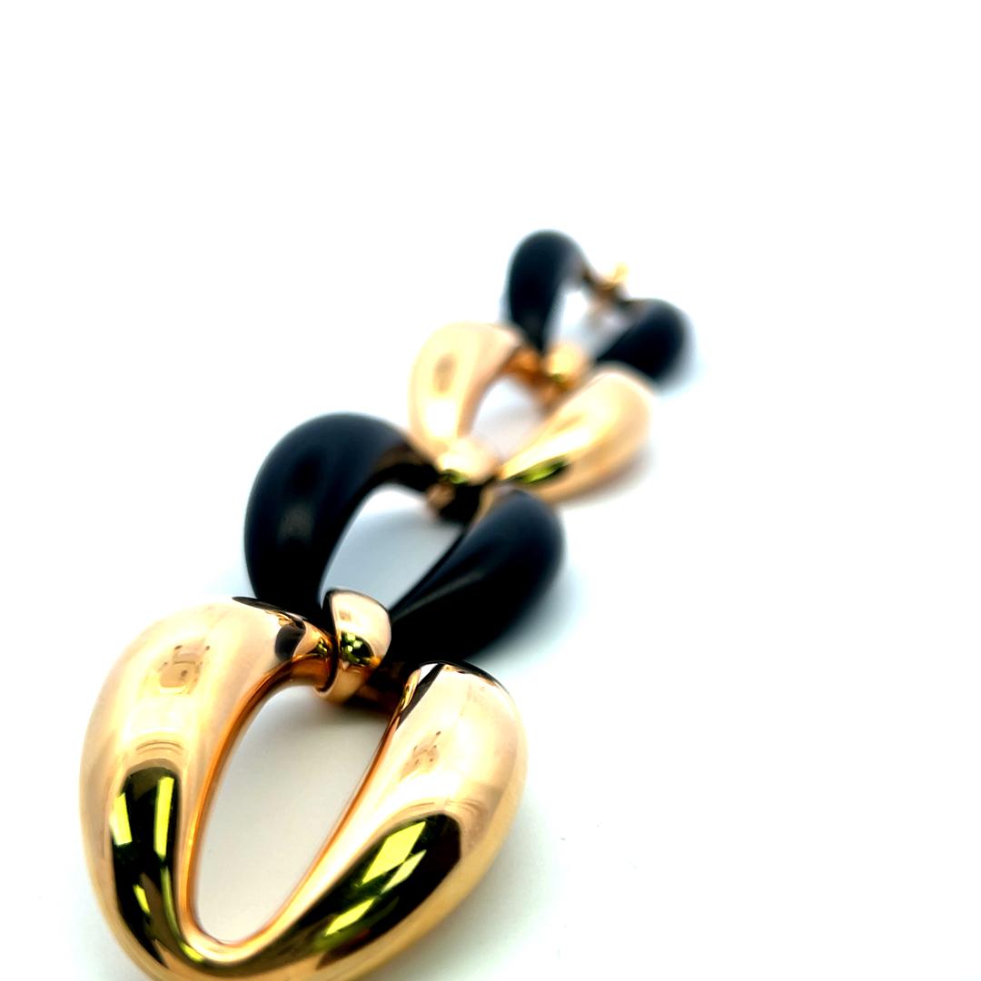 18K Yellow Gold and Black Onyx Vintage Link Bracelet – Bold Sculptural Design