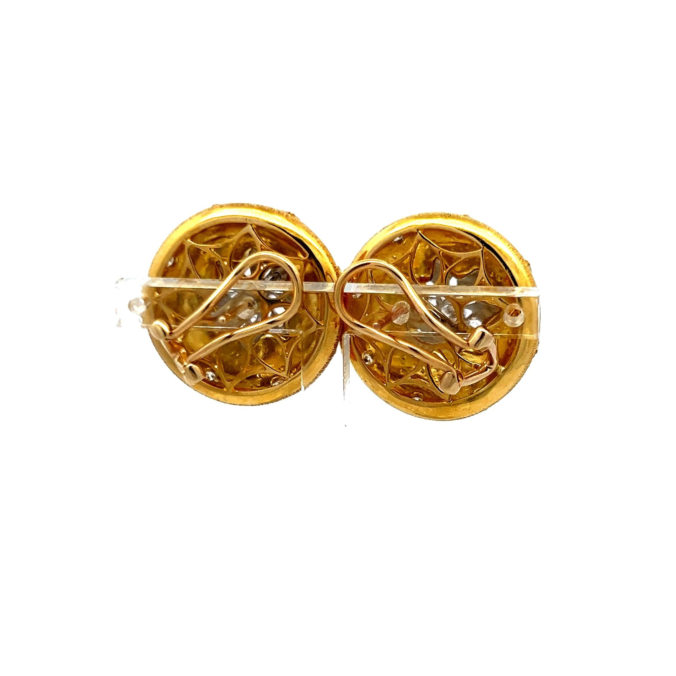 18K Yellow Gold Textured Clip-On Earrings with 0.42ct Round Brilliant Diamonds