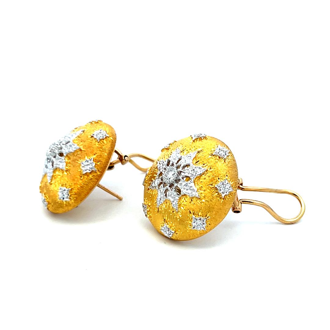 18K Yellow Gold Textured Clip-On Earrings with 0.42ct Round Brilliant Diamonds