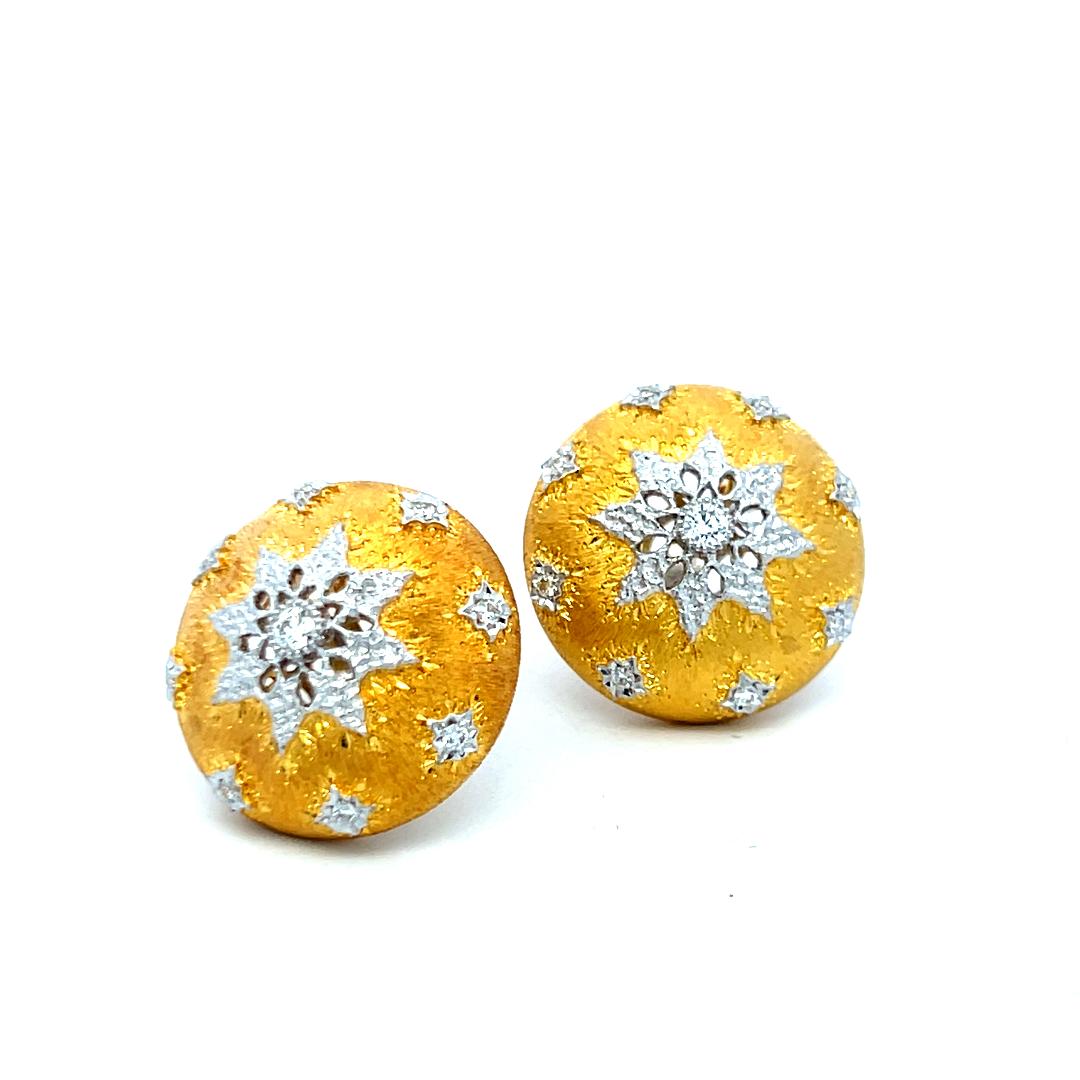 18K Yellow Gold Textured Clip-On Earrings with 0.42ct Round Brilliant Diamonds