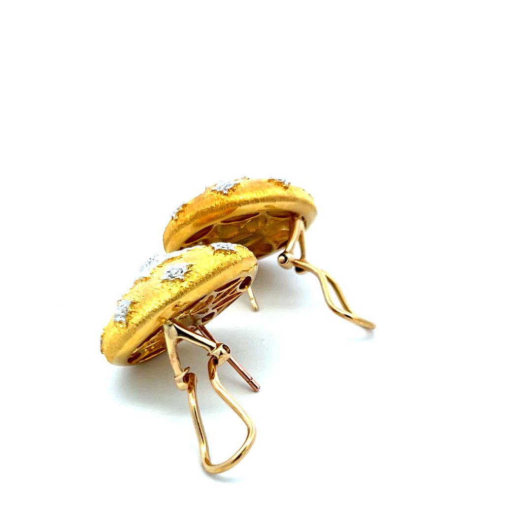 18K Yellow Gold Textured Clip-On Earrings with 0.42ct Round Brilliant Diamonds