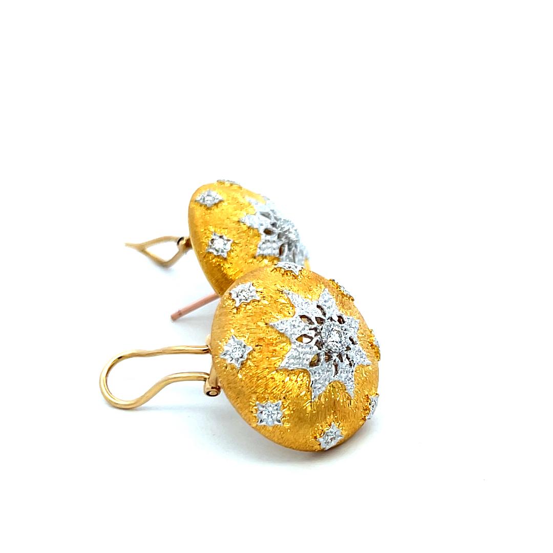 18K Yellow Gold Textured Clip-On Earrings with 0.42ct Round Brilliant Diamonds