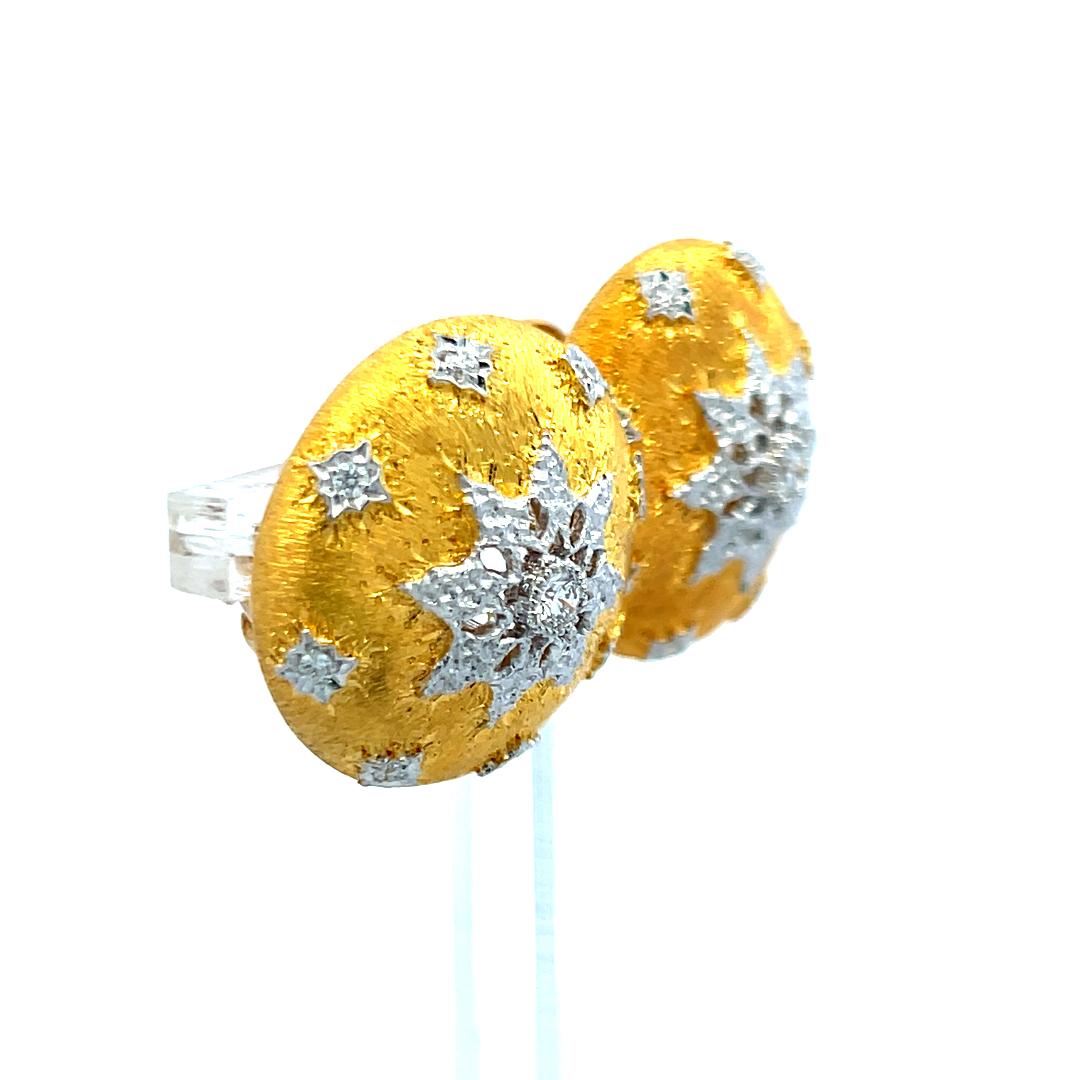 18K Yellow Gold Textured Clip-On Earrings with 0.42ct Round Brilliant Diamonds