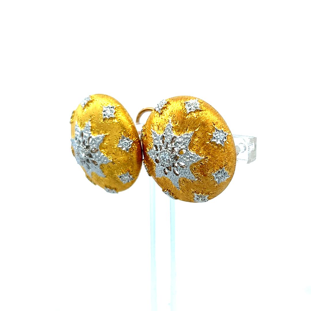 18K Yellow Gold Textured Clip-On Earrings with 0.42ct Round Brilliant Diamonds