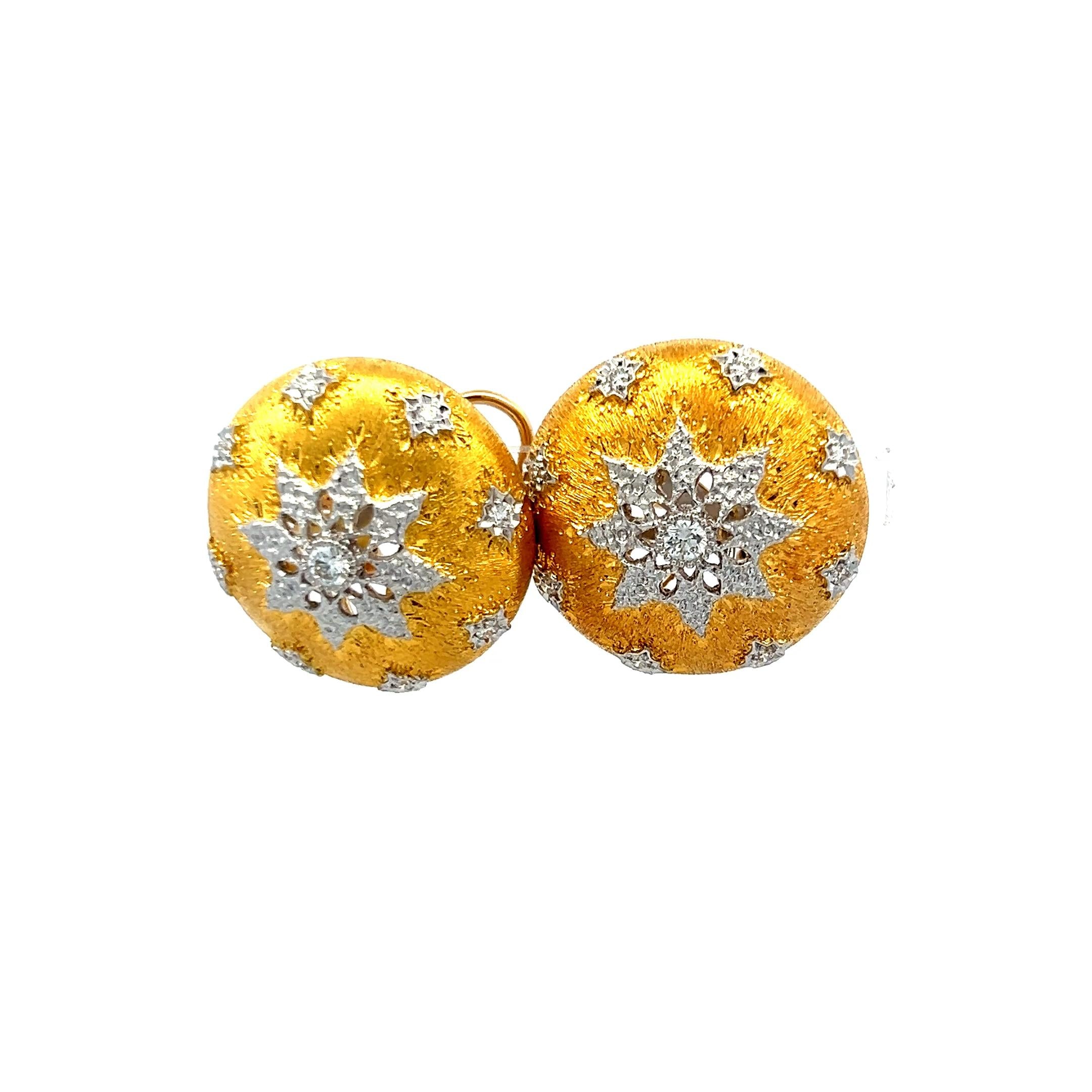 18K Yellow Gold Textured Clip-On Earrings with 0.42ct Round Brilliant Diamonds