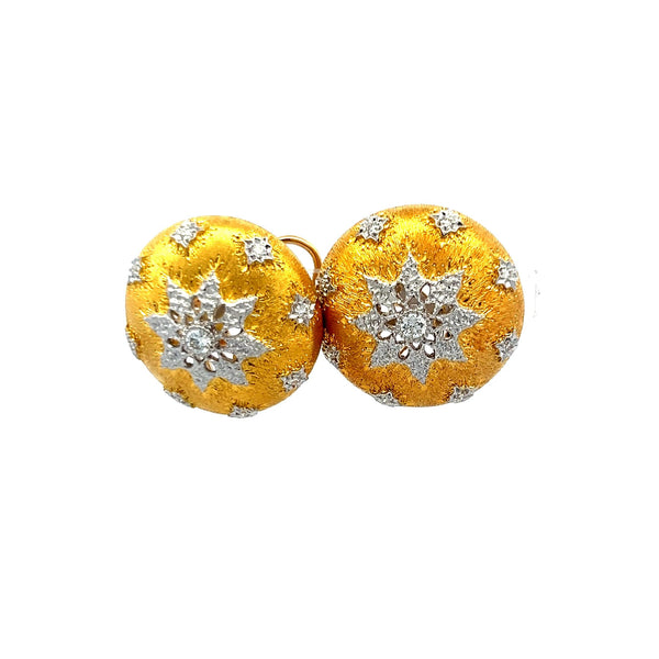 18K Yellow Gold Textured Clip-On Earrings with 0.42ct Round Brilliant Diamonds