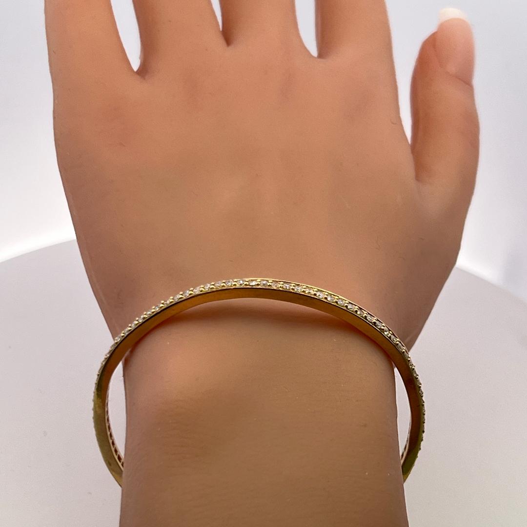 18K Yellow Gold Bangle Bracelet with 2.5 Carat Round H-SI Diamonds Size 7.5