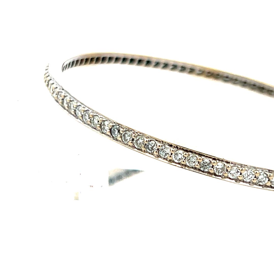 Vintage 18K WG Bangle Bracelet with 2.5 Carat Round H-SI Diamonds Size 7.5