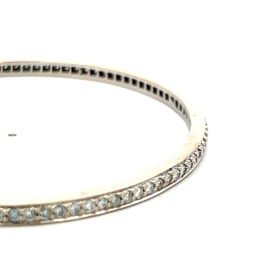 Vintage 18K WG Bangle Bracelet with 2.5 Carat Round H-SI Diamonds Size 7.5