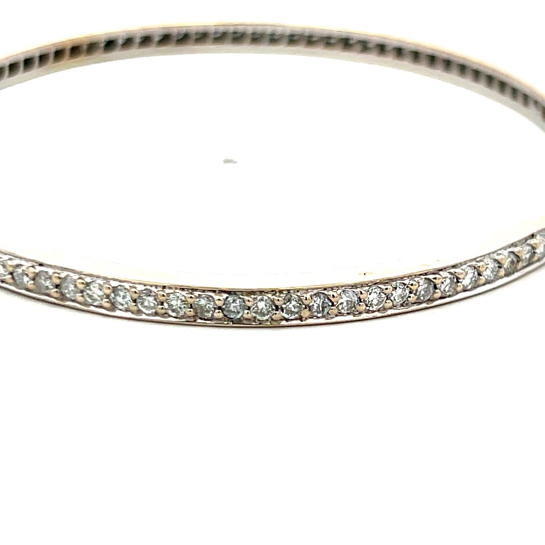 Vintage 18K WG Bangle Bracelet with 2.5 Carat Round H-SI Diamonds Size 7.5
