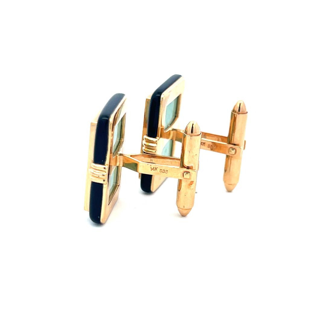 13.60-19.40 MM Jade and Onyx 14 Karat Yellow Gold Locking Cufflinks