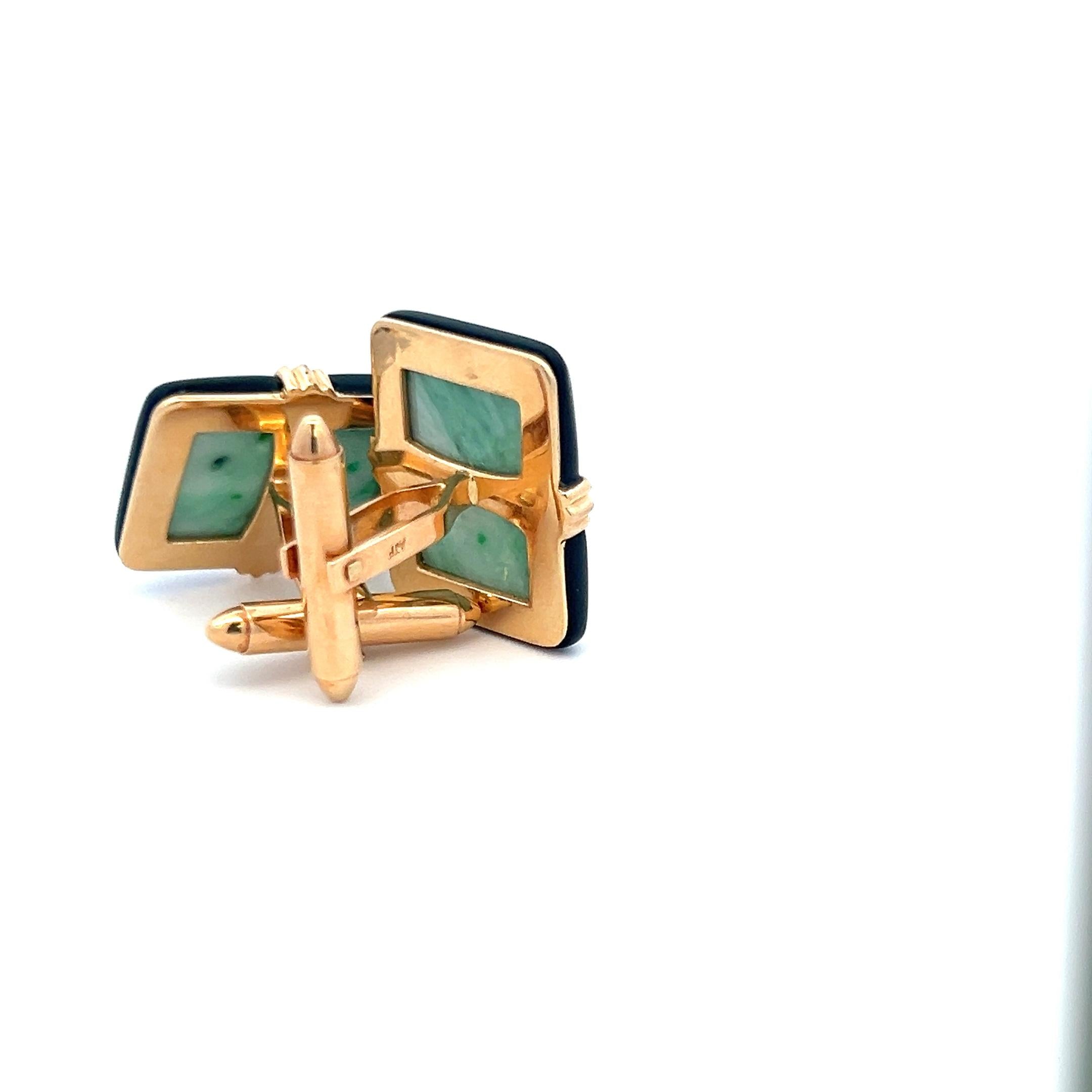13.60-19.40 MM Jade and Onyx 14 Karat Yellow Gold Locking Cufflinks
