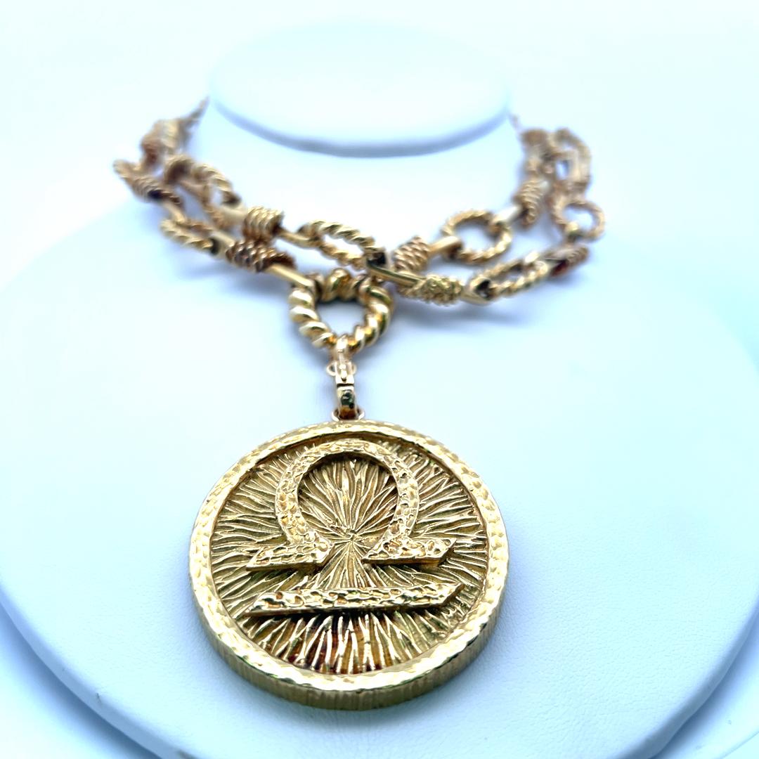 David Webb 18K Yellow Gold Libra Zodiac Pendant Necklace 28 Inch
