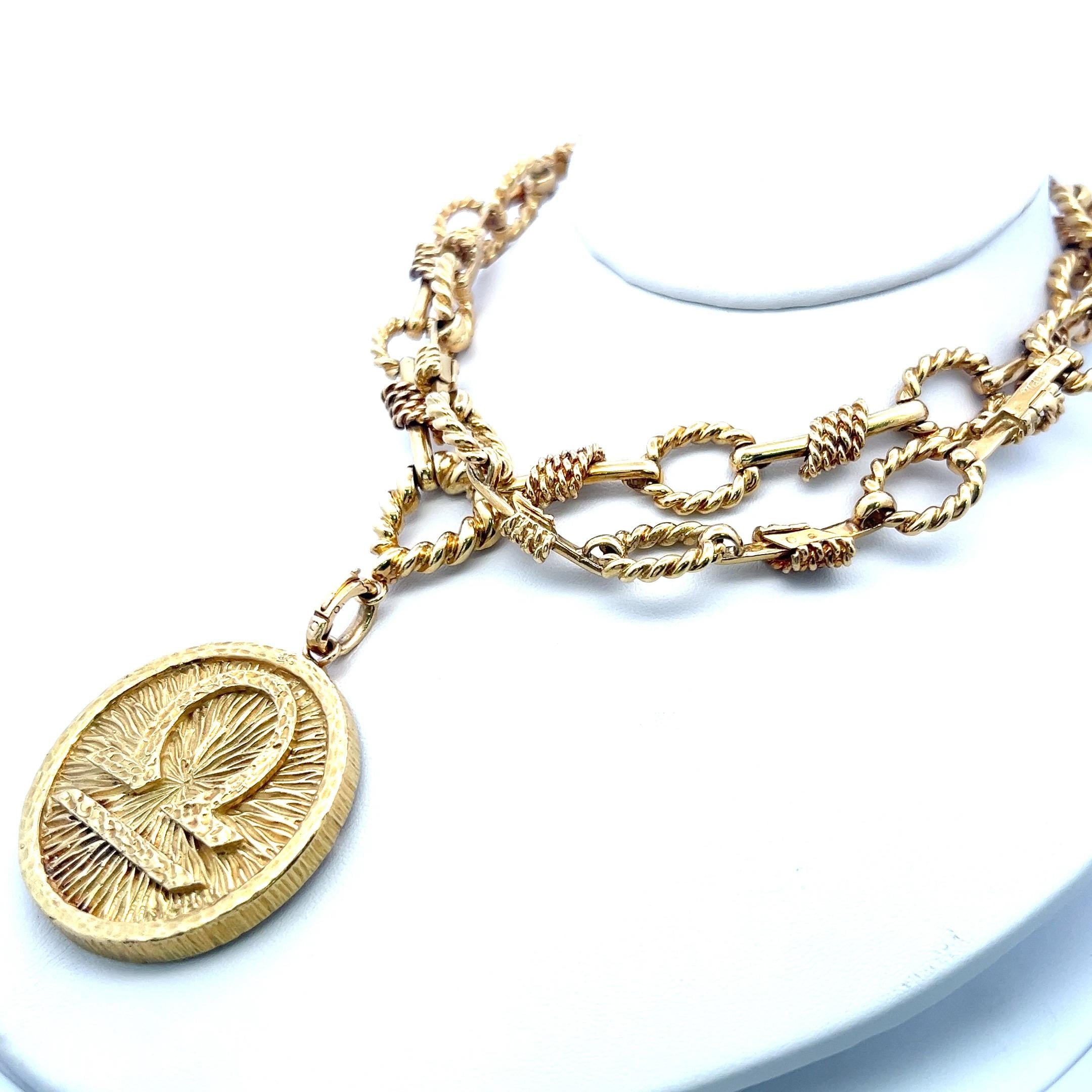David Webb 18K Yellow Gold Libra Zodiac Pendant Necklace 28 Inch