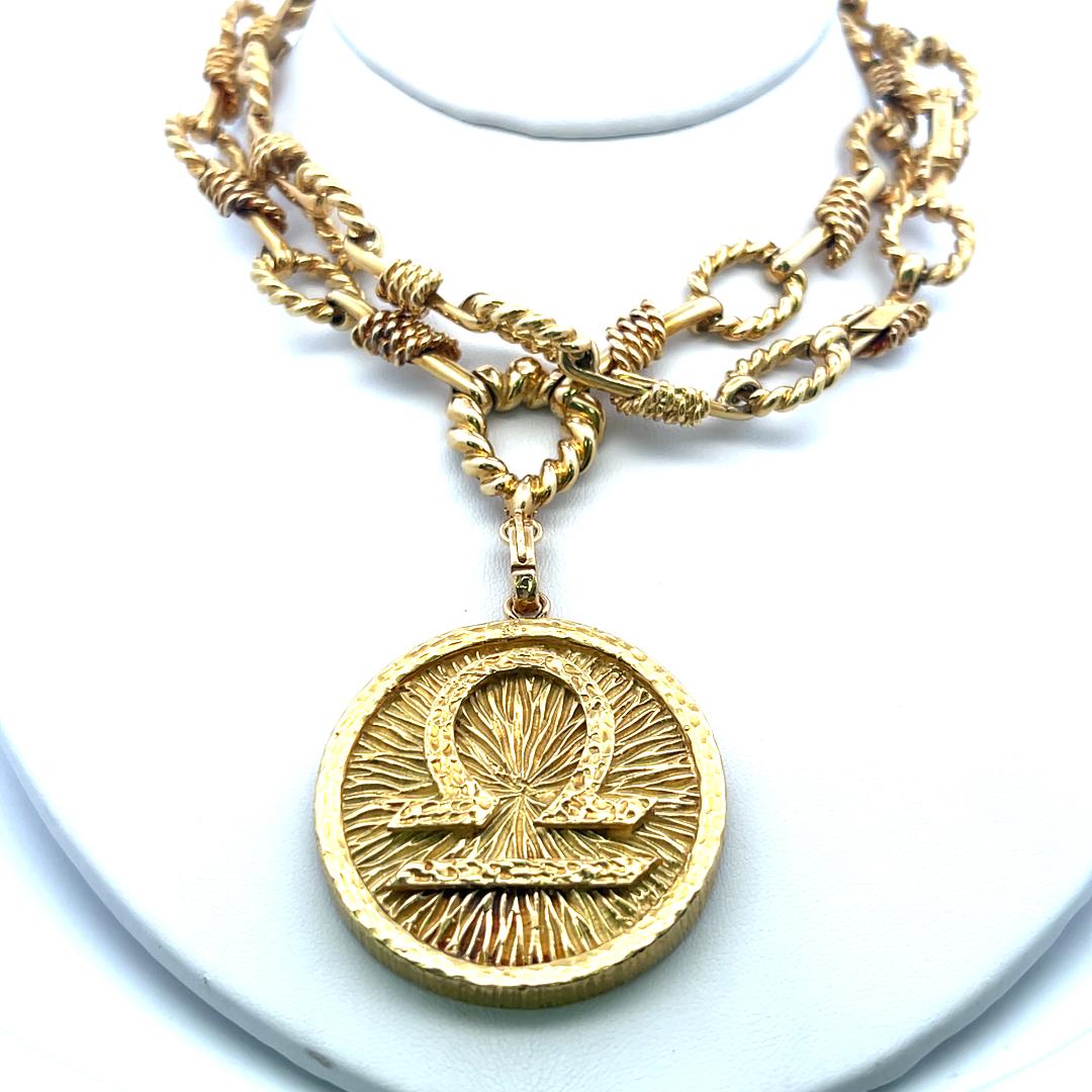 David Webb 18K Yellow Gold Libra Zodiac Pendant Necklace 28 Inch