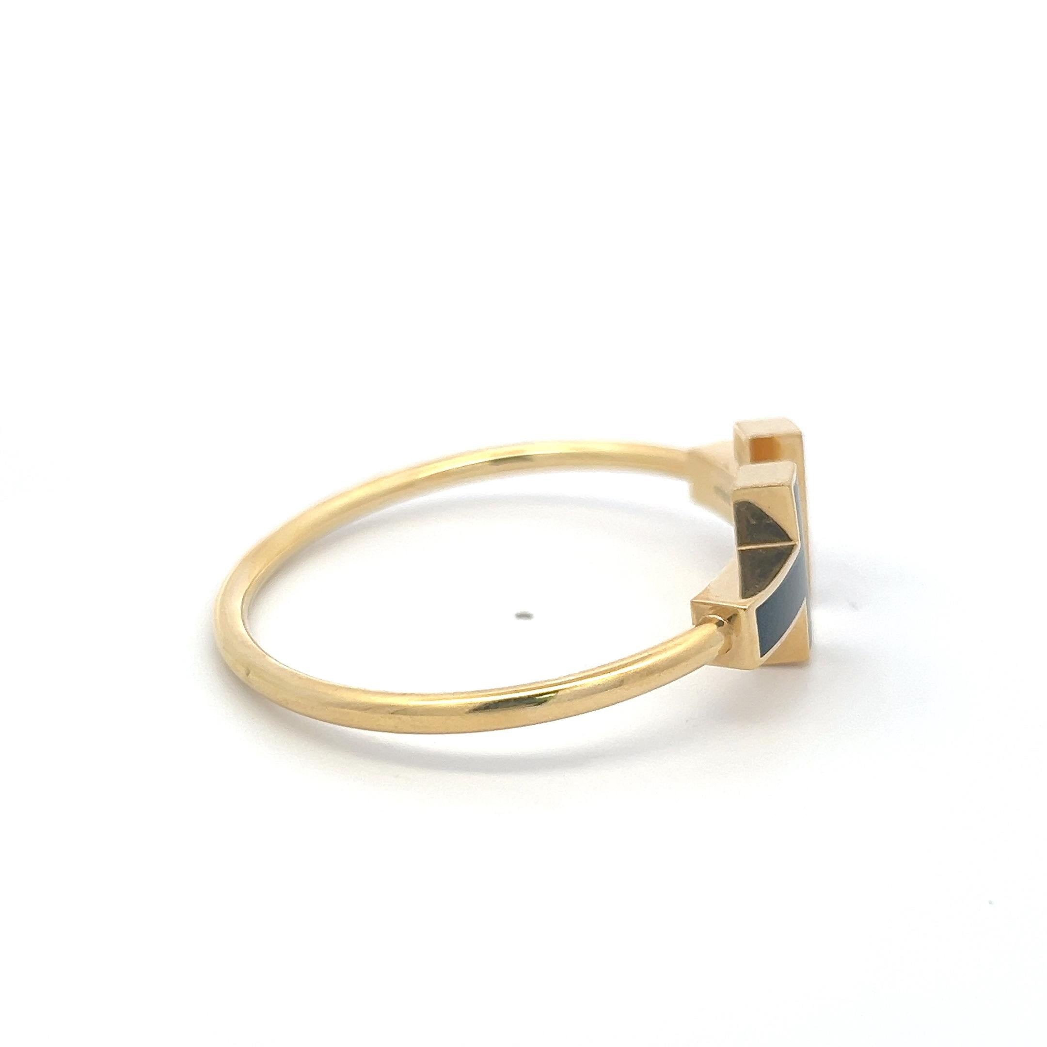 Tiffany & Co 18 Karat Yellow Gold Enamel T Cuff Bracelet 16.8 Grams