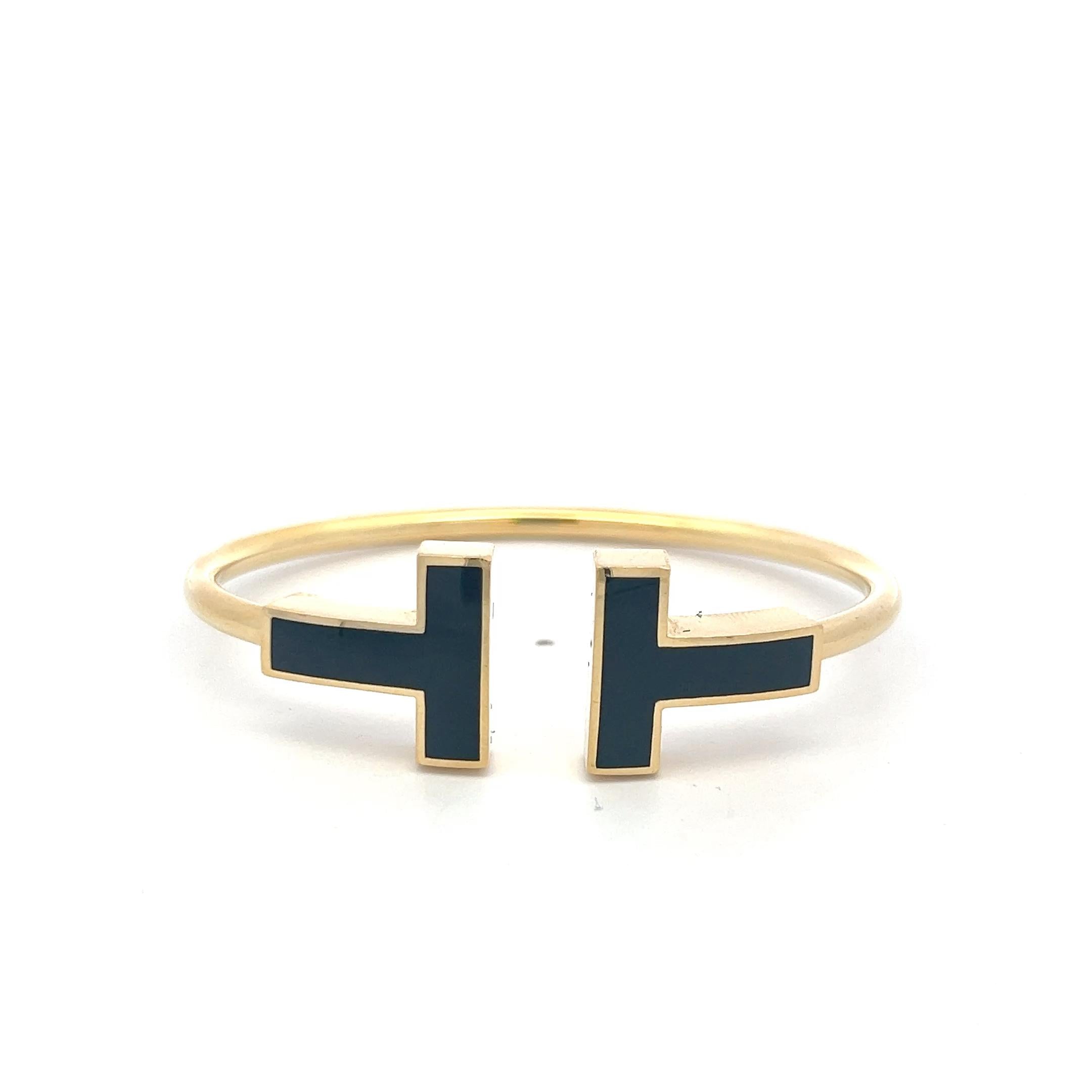 Tiffany & Co 18 Karat Yellow Gold Enamel T Cuff Bracelet 16.8 Grams