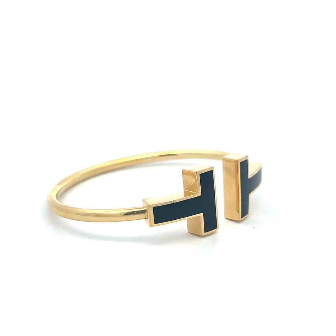 Tiffany & Co 18 Karat Yellow Gold Enamel T Cuff Bracelet 16.8 Grams