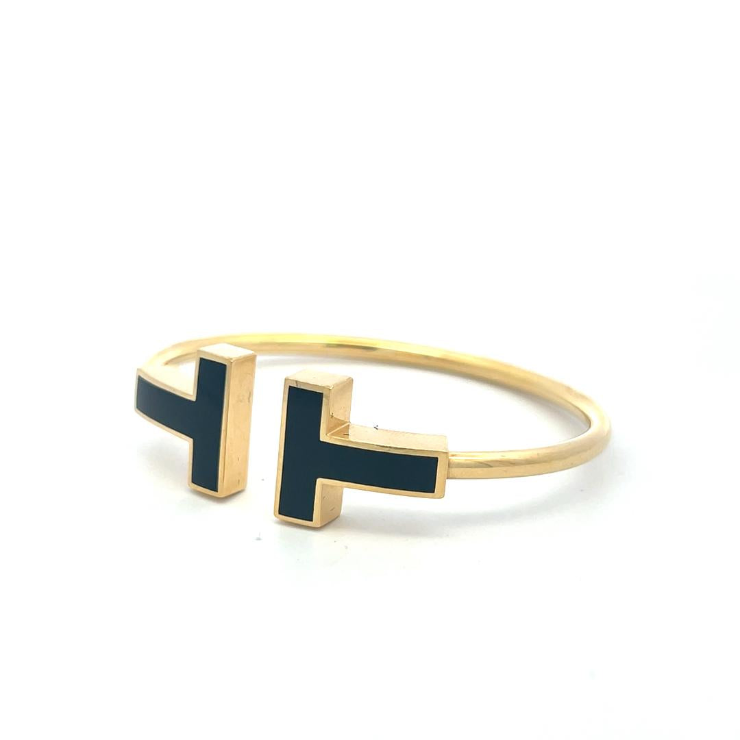 Tiffany & Co 18 Karat Yellow Gold Enamel T Cuff Bracelet 16.8 Grams