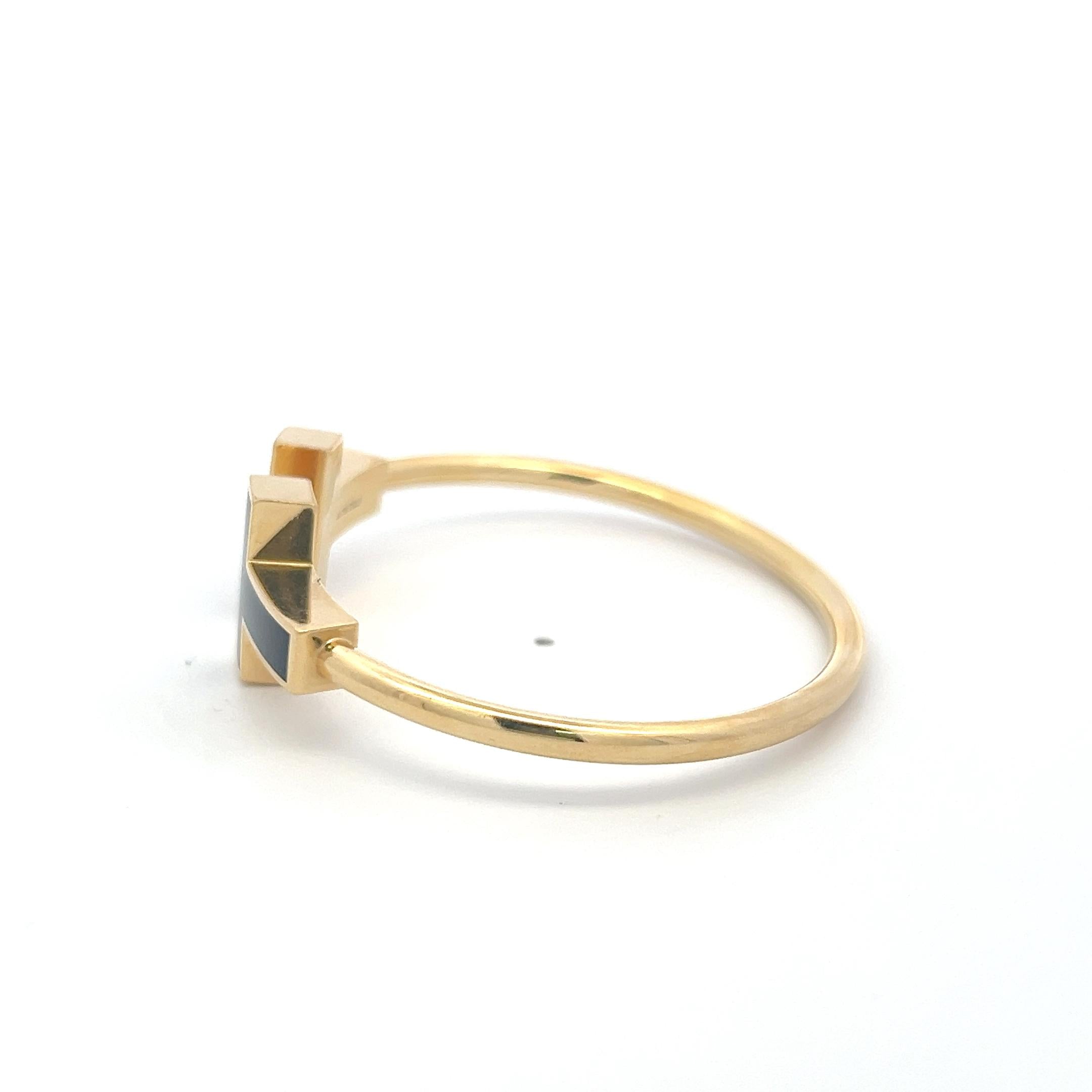 Tiffany & Co 18 Karat Yellow Gold Enamel T Cuff Bracelet 16.8 Grams