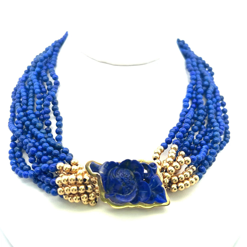 Lapis Lazuli 3.80-4.00MM 14 Karat Yellow Gold Beed Necklace