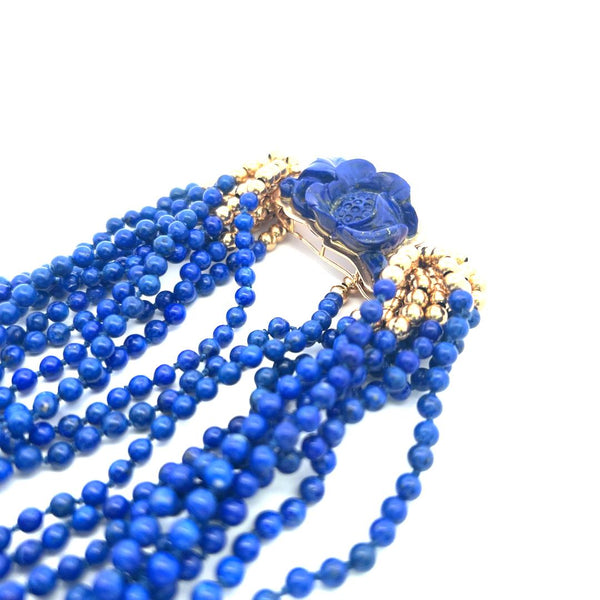 Lapis Lazuli 3.80-4.00MM 14 Karat Yellow Gold Beed Necklace