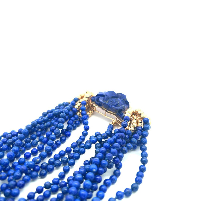 Lapis Lazuli 3.80-4.00MM 14 Karat Yellow Gold Beed Necklace