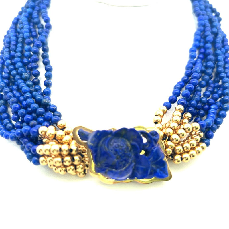 Lapis Lazuli 3.80-4.00MM 14 Karat Yellow Gold Beed Necklace