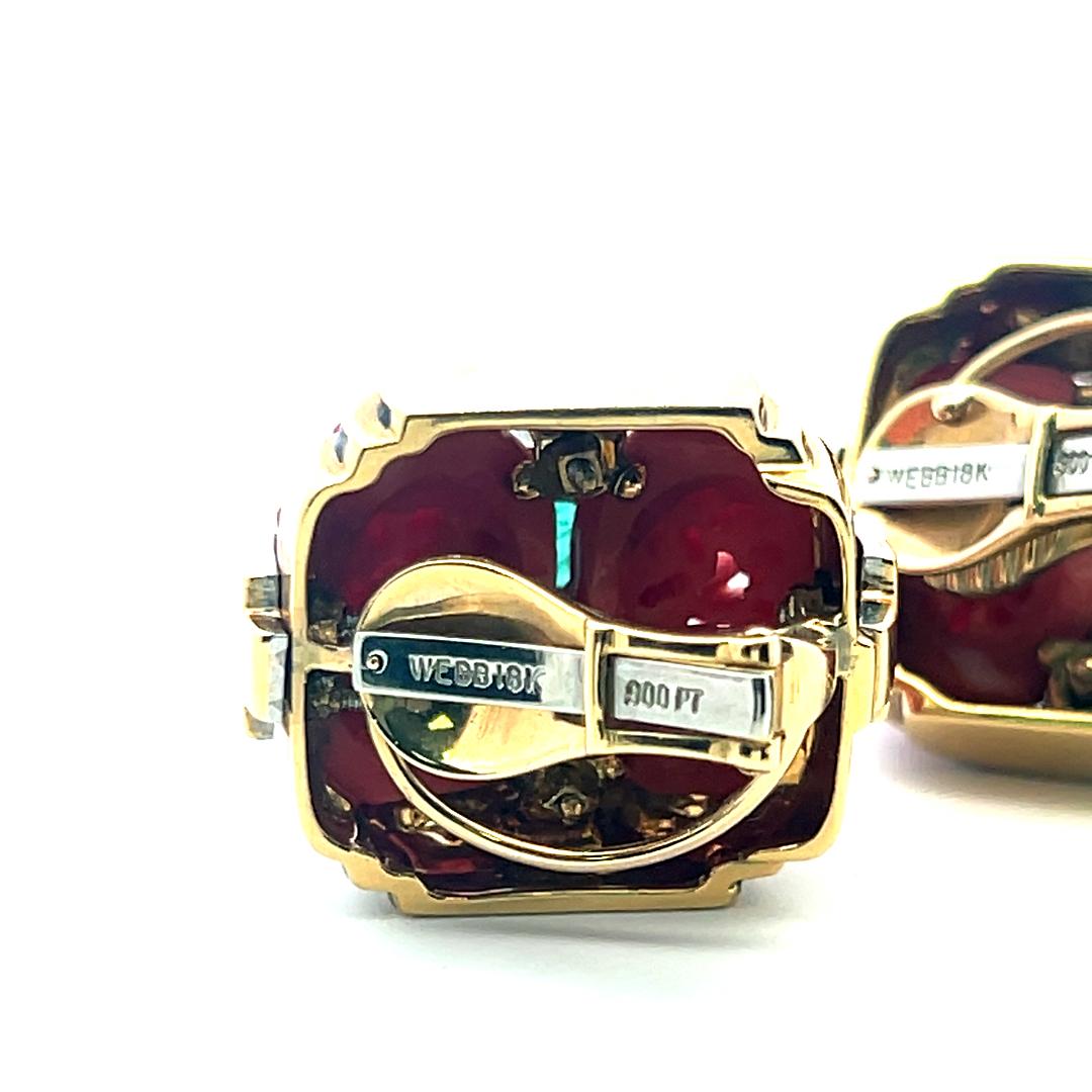 David Webb 18K YG Clip On Earrings with 0.72 Ct Round Diamonds 0.5 Ct Emerald